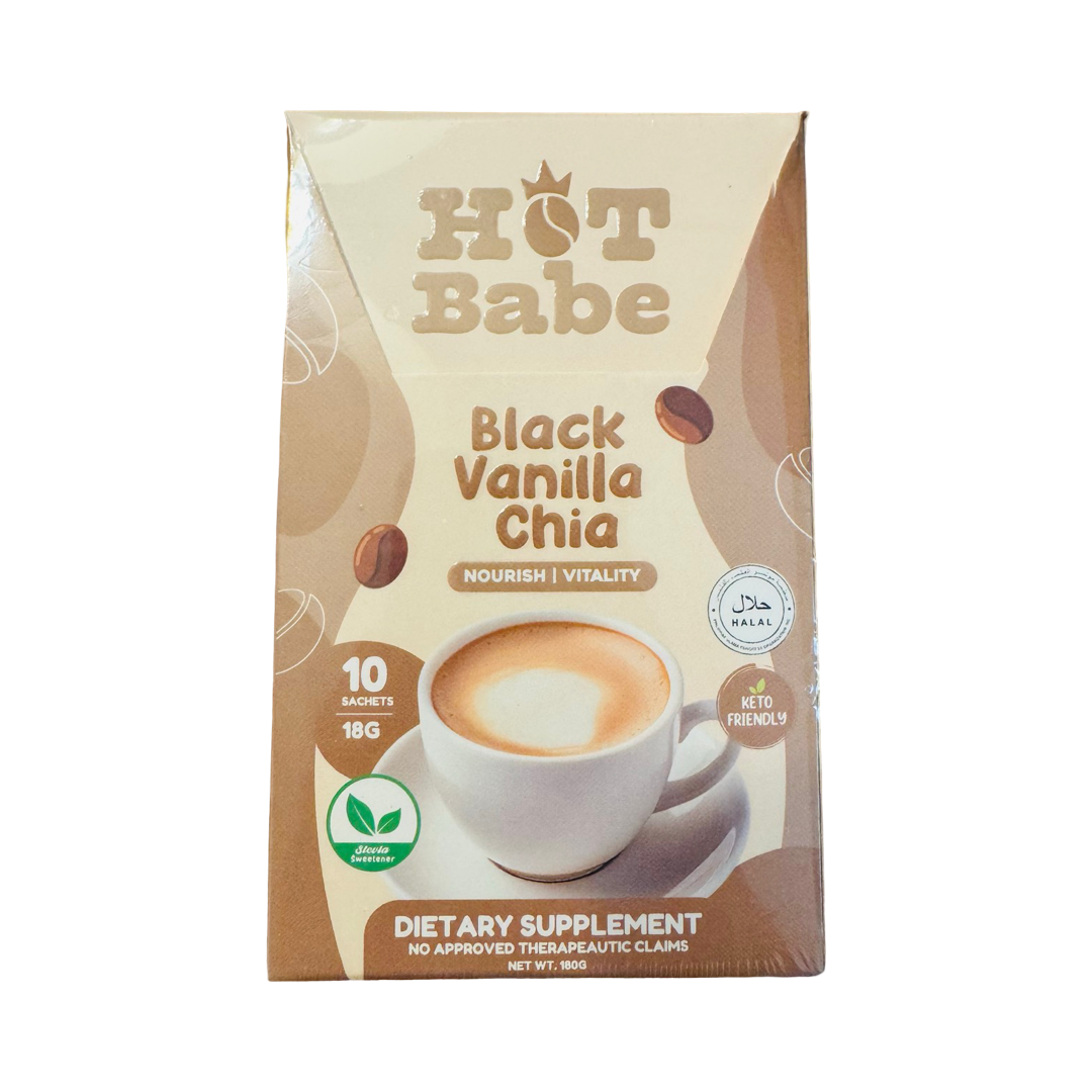 Hot Babe Black Vanilla Chia Coffee Mix by Kiray Celis, 10 Sachets x 18g