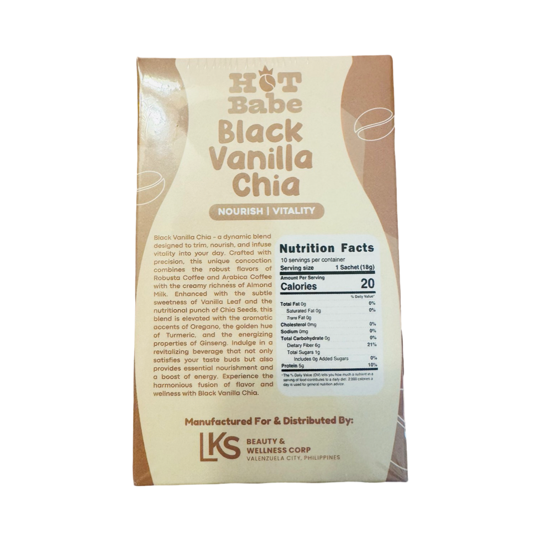 Hot Babe Black Vanilla Chia Coffee Mix by Kiray Celis, 10 Sachets x 18g