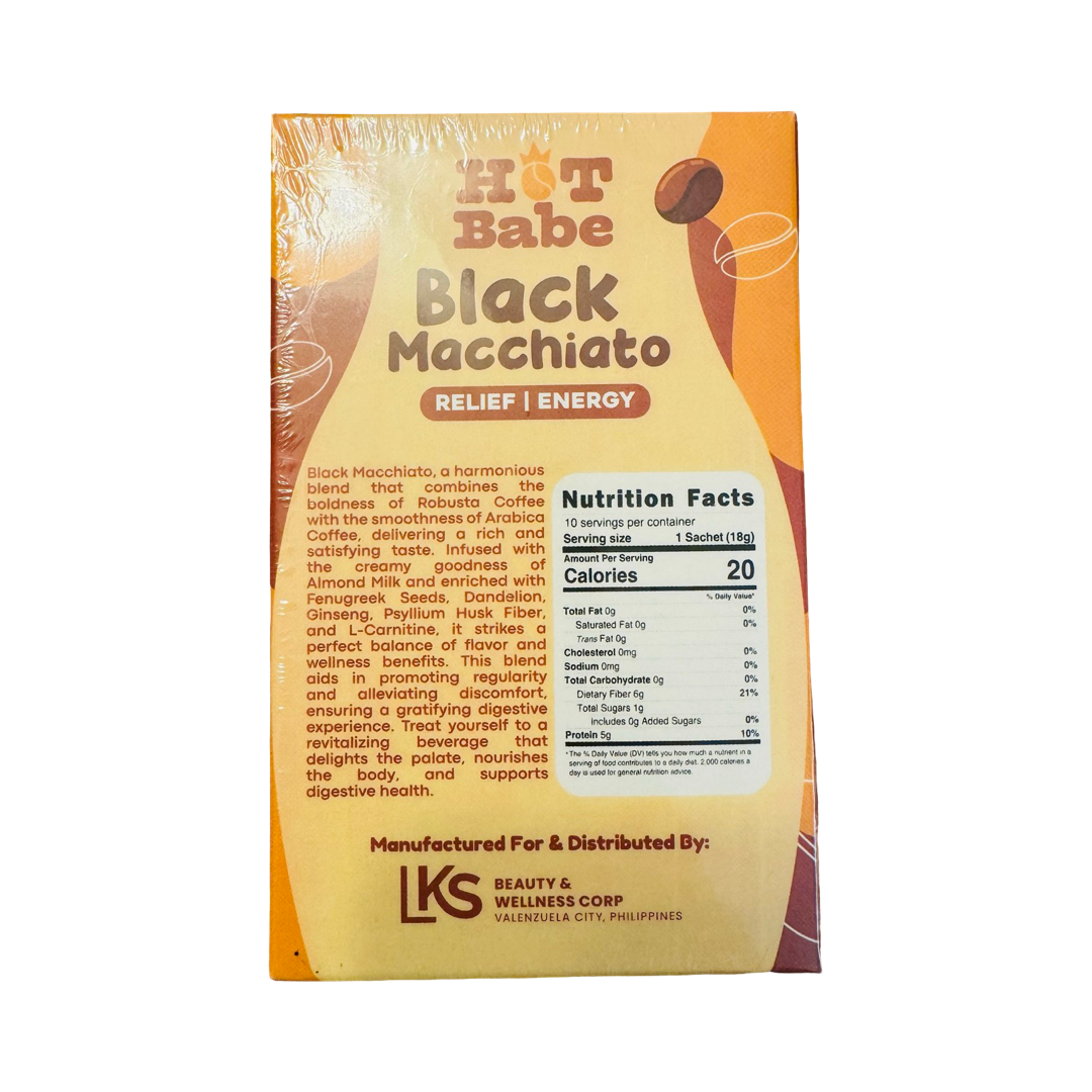 Hot Babe Black Macchiato Coffee Mix by Kiray Celis, 10 Sachets x 18g