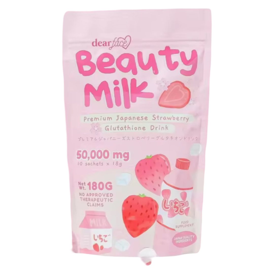 Dear Face Beauty Milk STRAWBERRY Drink, Japanese Collagen, 10 Sachets X 18g
