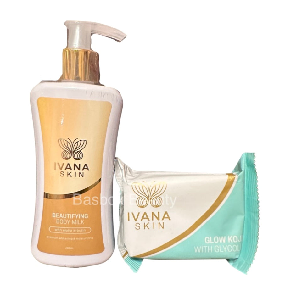 Ivana Skin Beautifying Body Milk Lotion + Glow Kojic Bar Soap