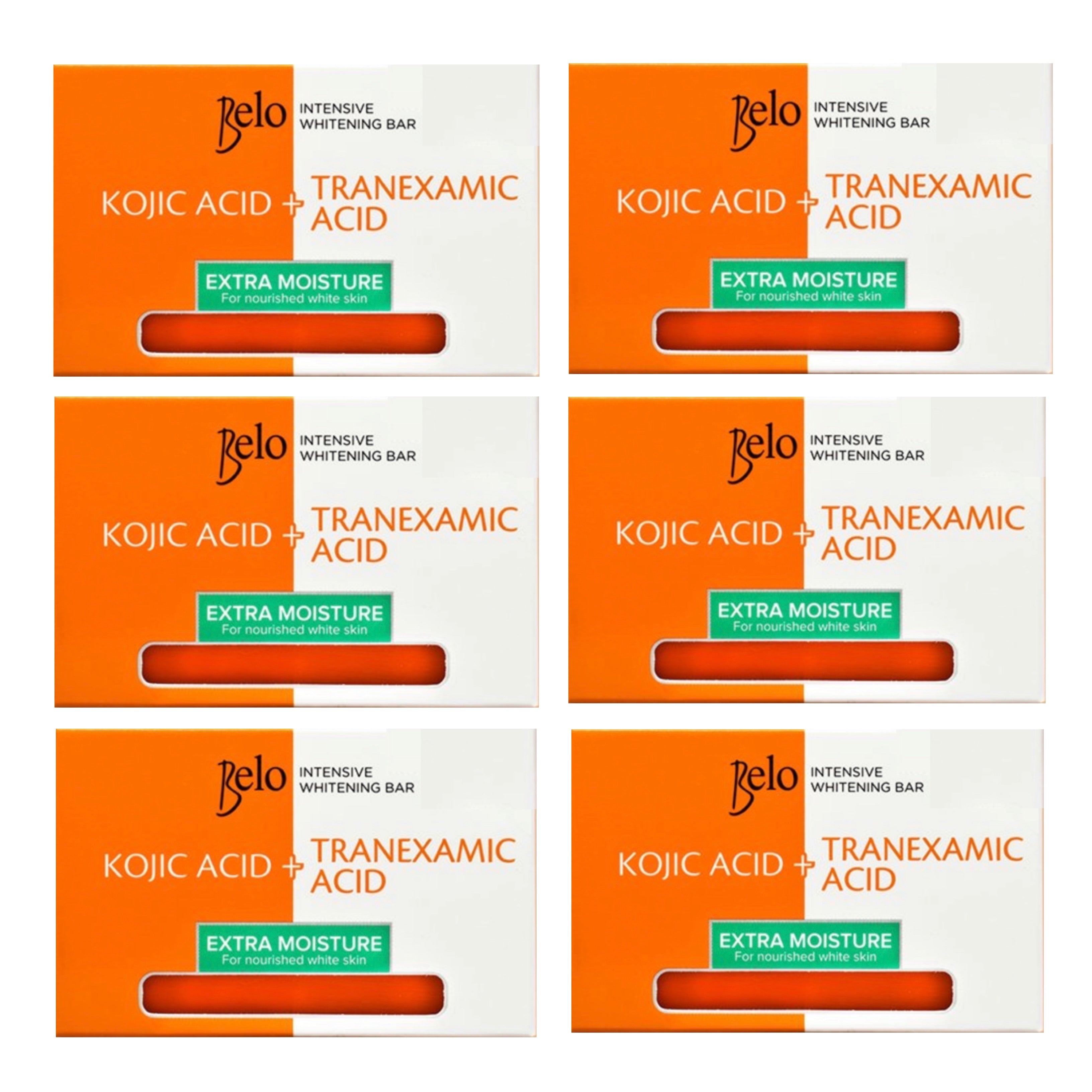 Belo Intensive Kojic Acid + Tranexamic Acid Extra Moisture Bar Soap, 65g x 6 Soaps