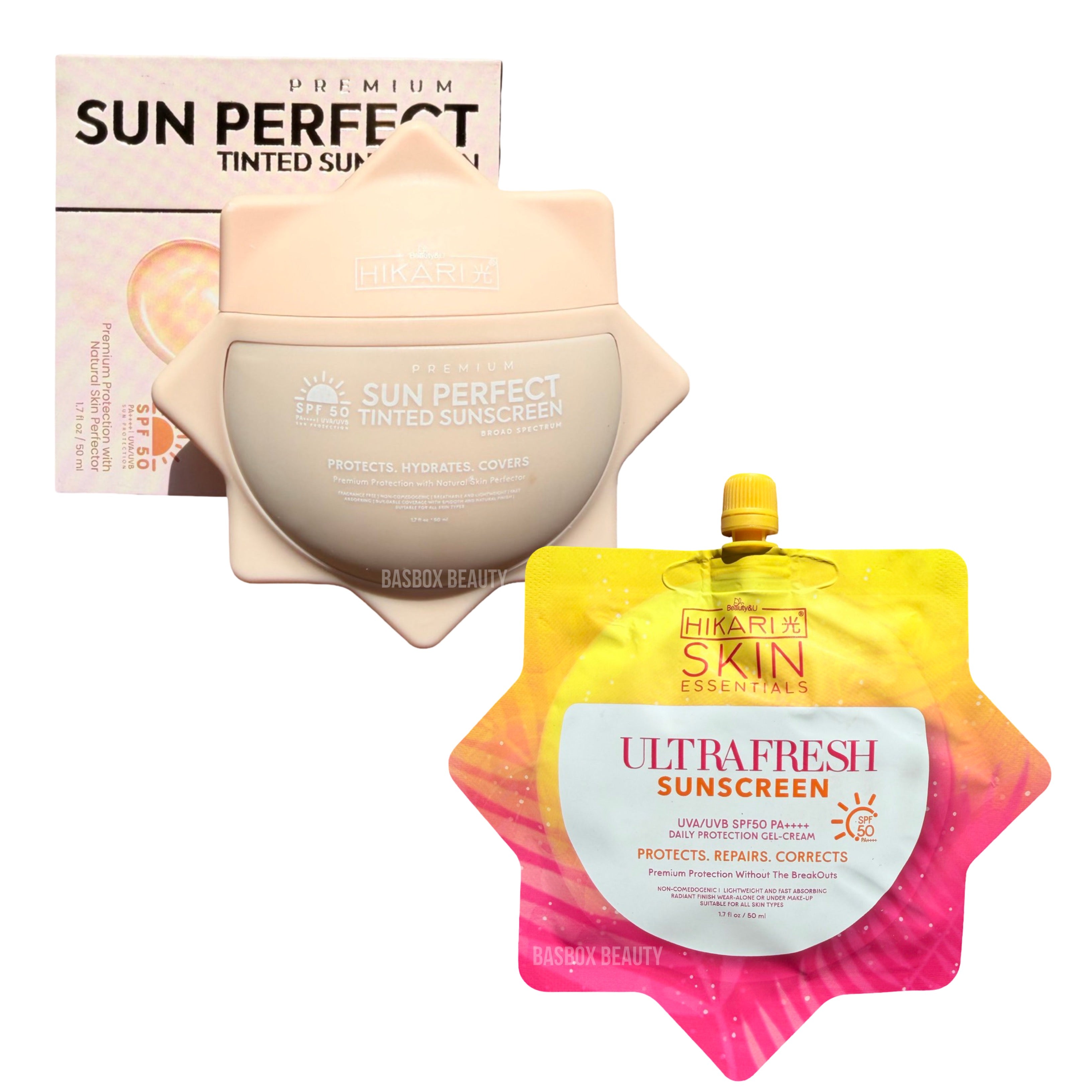 Hikari Skin Essentials Sun Perfect Tinted Sunscreen SPF 50 PA++++ & Ultra Fresh Sunscreen Bundle | Lightweight Broad Spectrum Facial Sunscreen