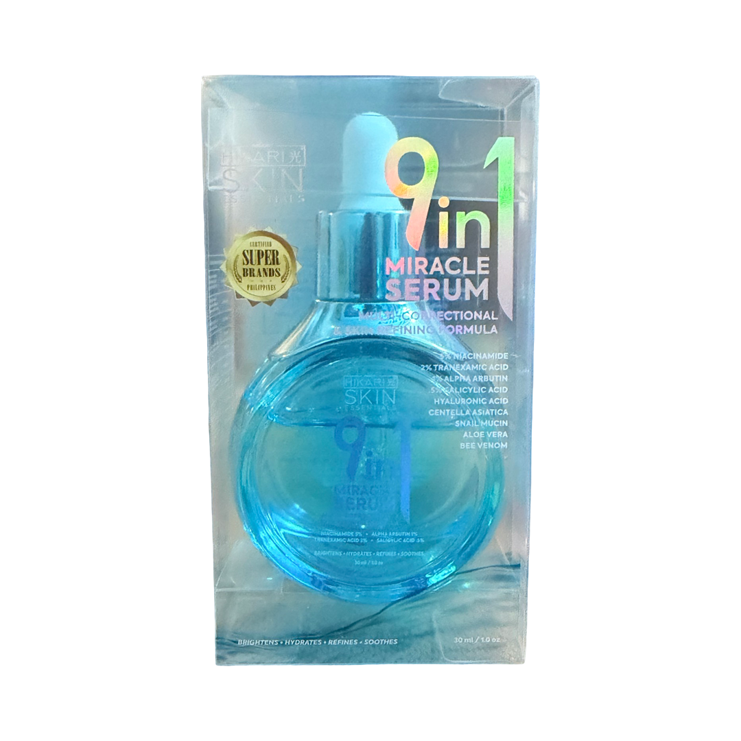Hikari Skin Essentials 9 in 1 Miracle Serum | Facial Serum with Niacinamide, Tranexamic Acid, Alpha Arbutin, Salicylic Acid, Hyaluronic Acid, Centella Asiatica, Snail Mucin, Aloe Vera & Bee Venom | 30 mL