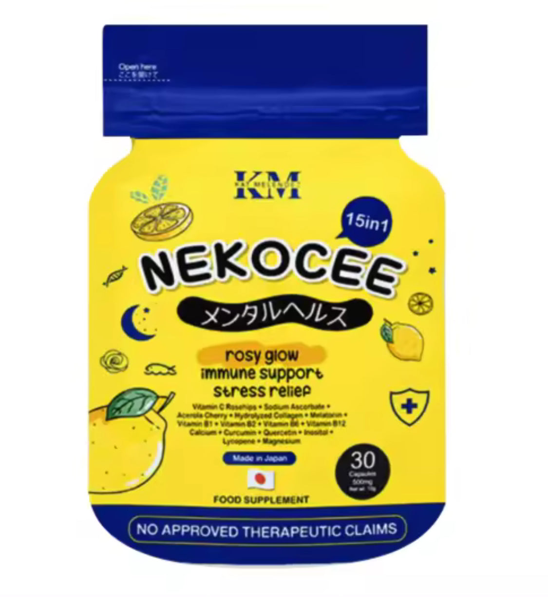 Herskin Nekocee 15 in 1 by Kat Melendez, Rosy Glow Food Supplement, 30 Capsules