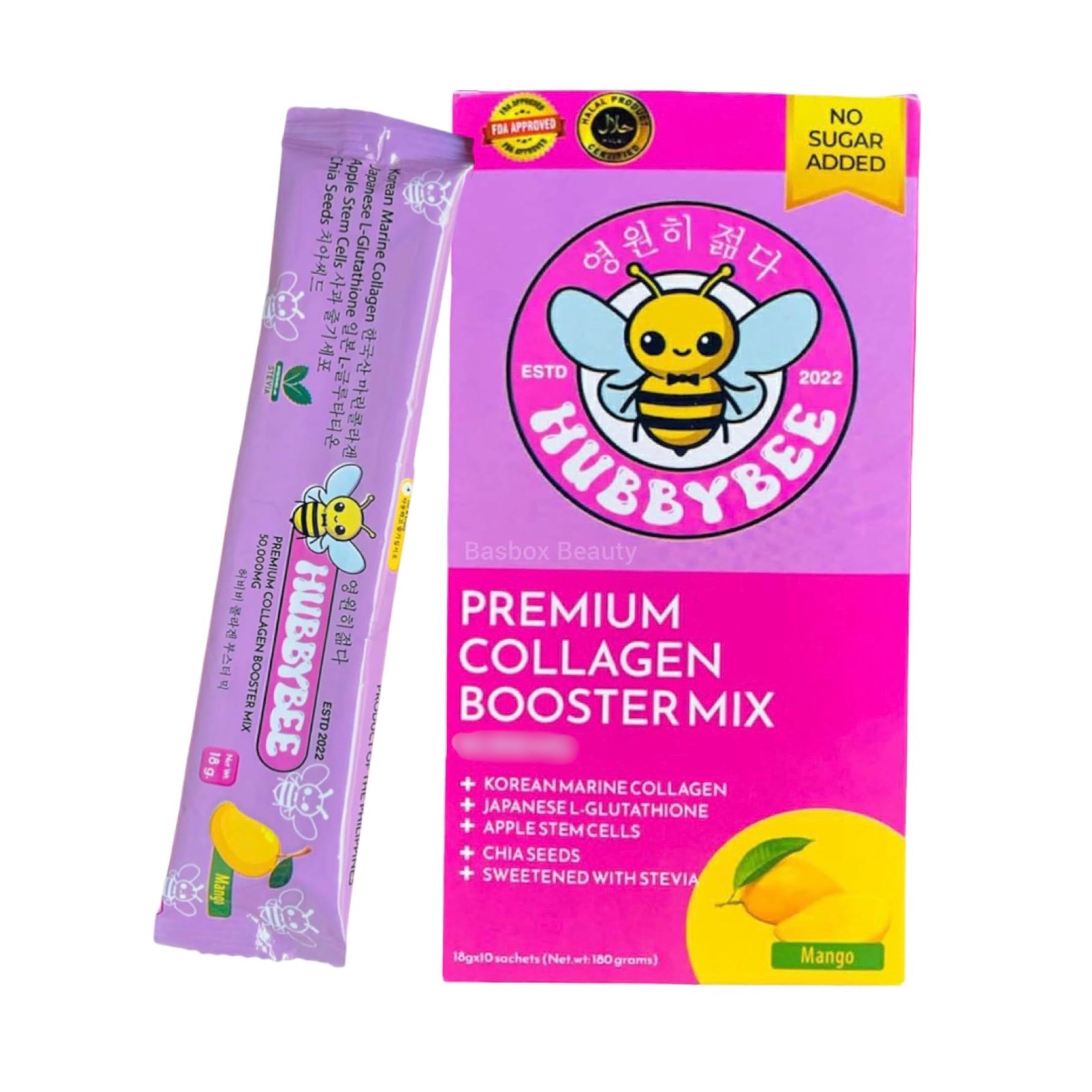 HubbyBee Premium Marine Collagen Drink Mix, Mango Flavor | With L-Glutathione, Apple Stem Cell Extract, Chia Seeds & Stevia | 10 Stick Packs (18 g Each) (Copy)