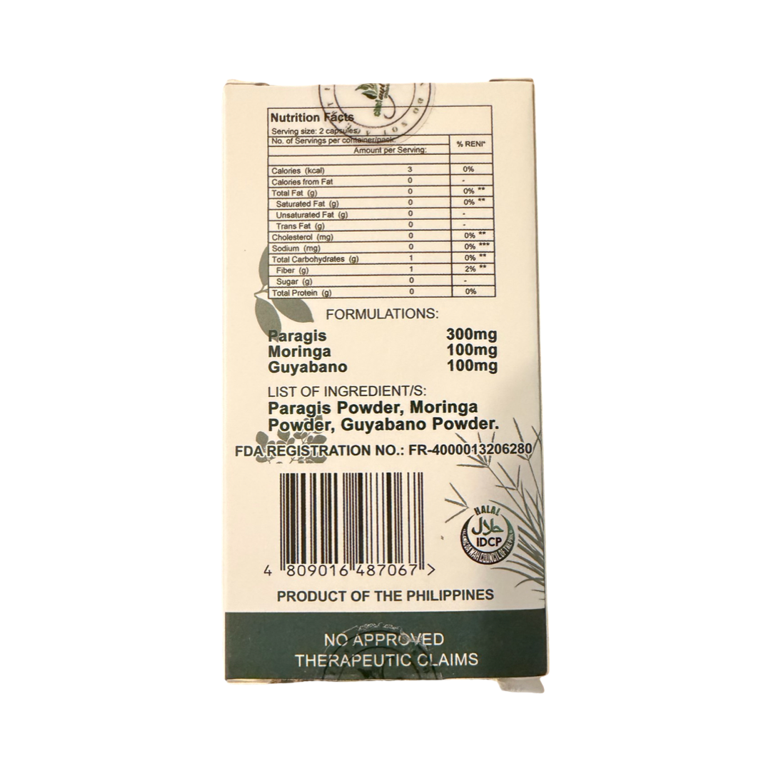 Chef Ayb’s Paragis with Moringa and Guyabano Capsules | 500 mg per Capsule | 60 Capsules | Herbal Food Supplement