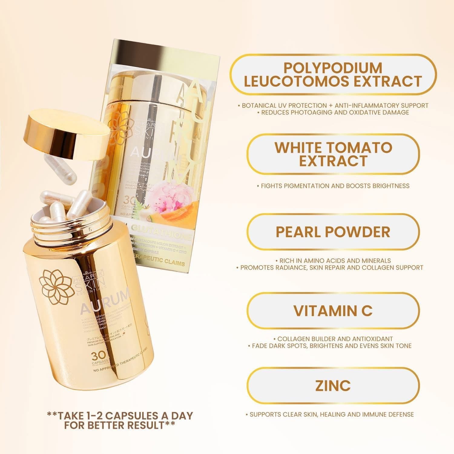Aurum Hikari Premium Glutathione for Skin Support, 30 Capsules – Basbox Beauty USA