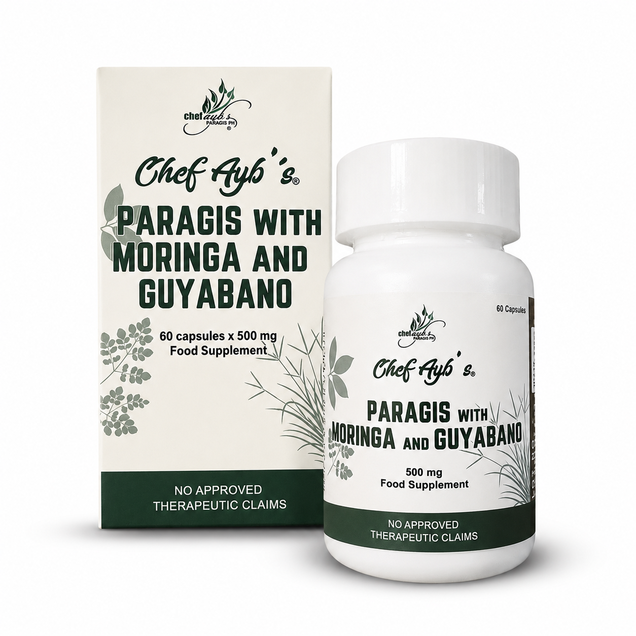 Chef Ayb’s Paragis with Moringa and Guyabano Capsules | 500 mg per Capsule | 60 Capsules | Herbal Food Supplement