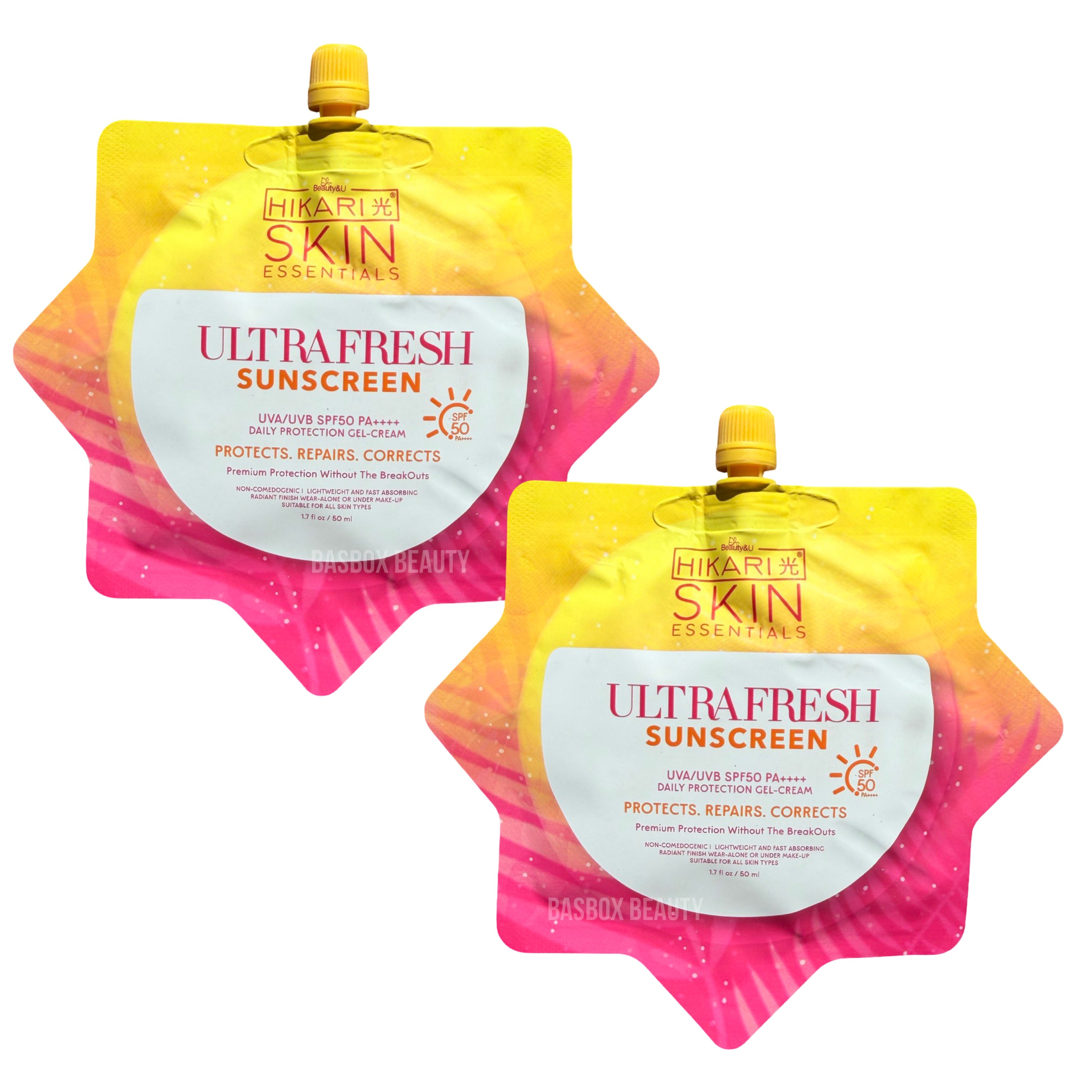 2-Pack Hikari Skin Essentials Ultra Fresh Sunscreen SPF 50 PA++++ Daily Protection Gel Cream | Lightweight Facial Sunscreen | Non-Greasy Finish | 50 mL