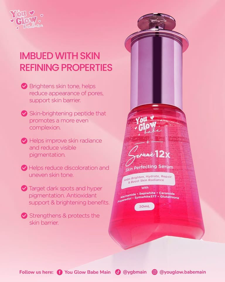 You Glow Babe Serumé 12X Facial Serum with Niacinamide, Ceramide, Propanediol, Sepiwhite®, Symwhite® 377 & Glutathione | Lightweight Daily Face Serum | 30 mL