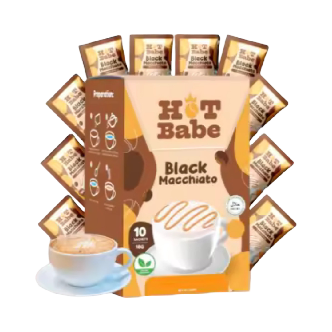 Hot Babe Black Macchiato Coffee Mix by Kiray Celis, 10 Sachets x 18g