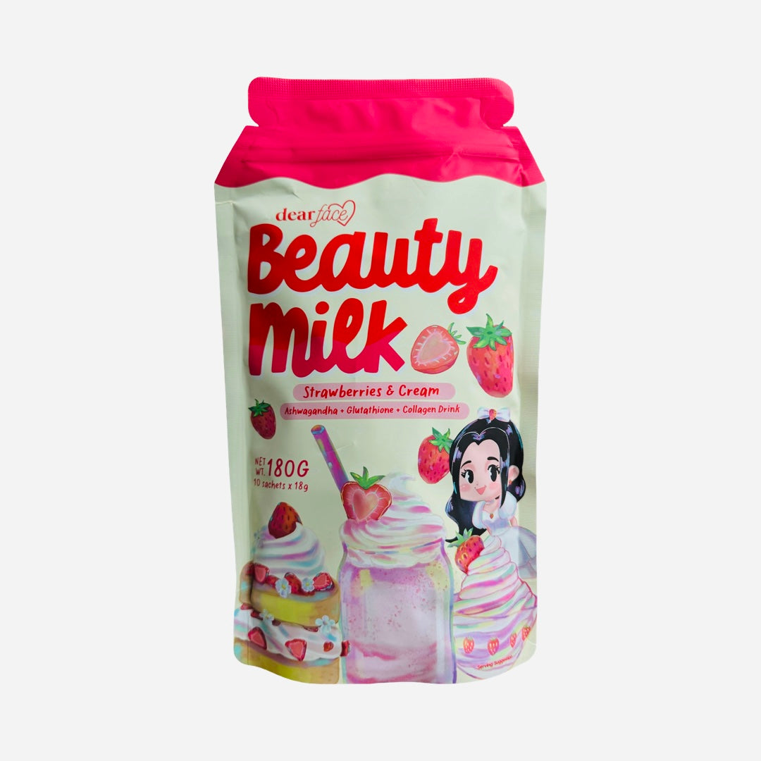 Dear Face Beauty Milk Strawberries & Cream , 10 Sachets x18g