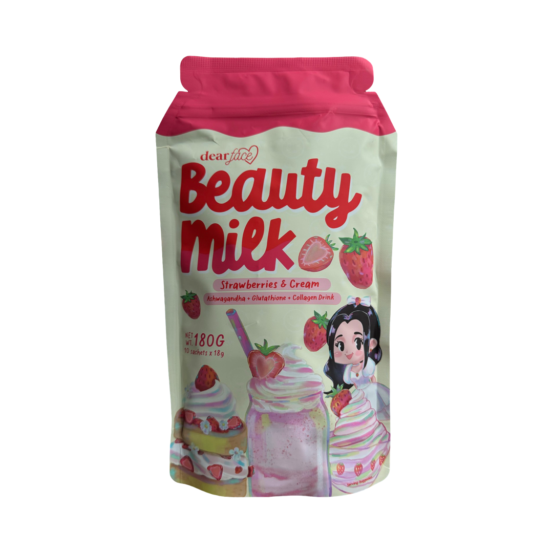 Dear Face Beauty Milk Strawberries & Cream , 10 Sachets x18g