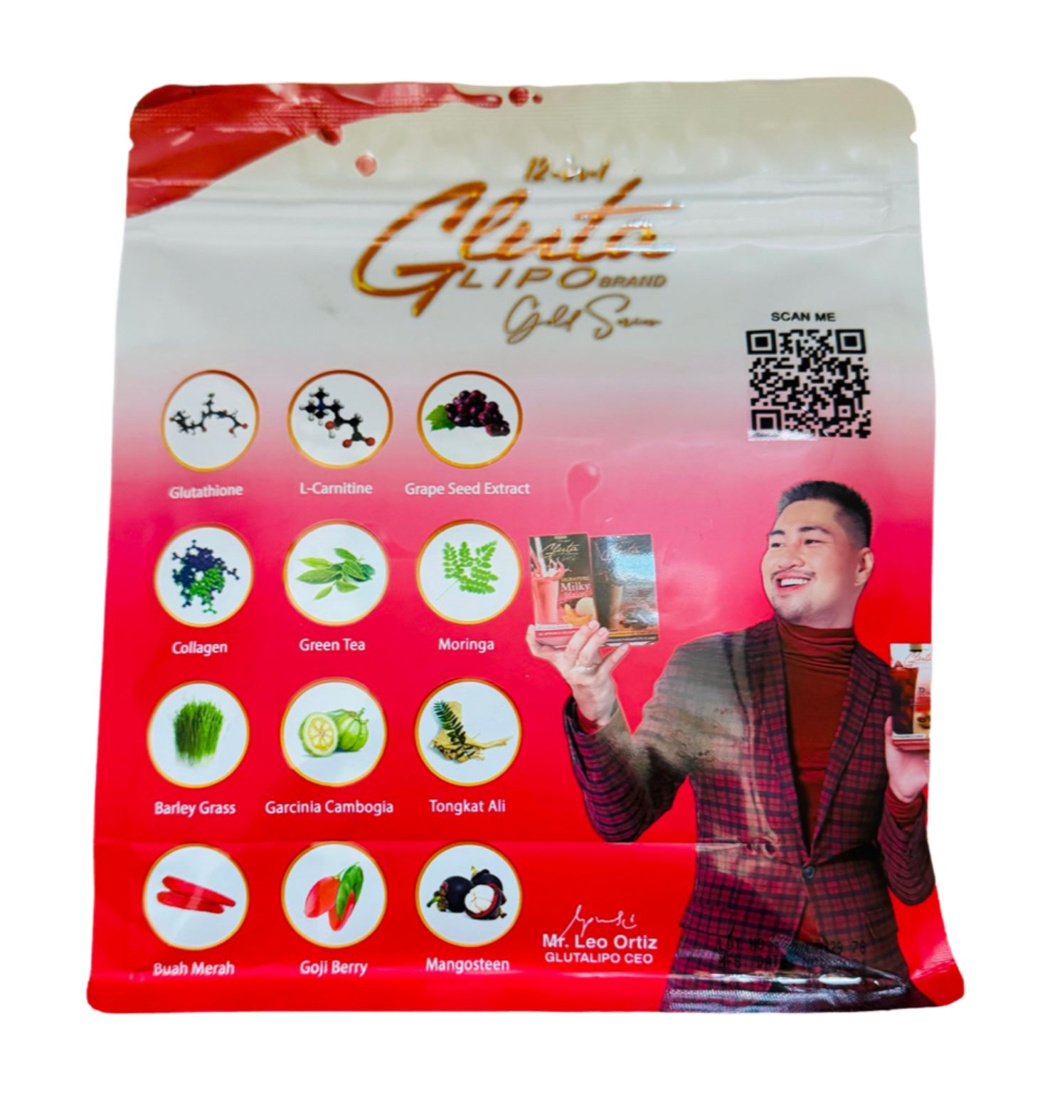 12 in 1 Gluta Lipo Red Iced Tea, 10 Sachets (1 Pack)