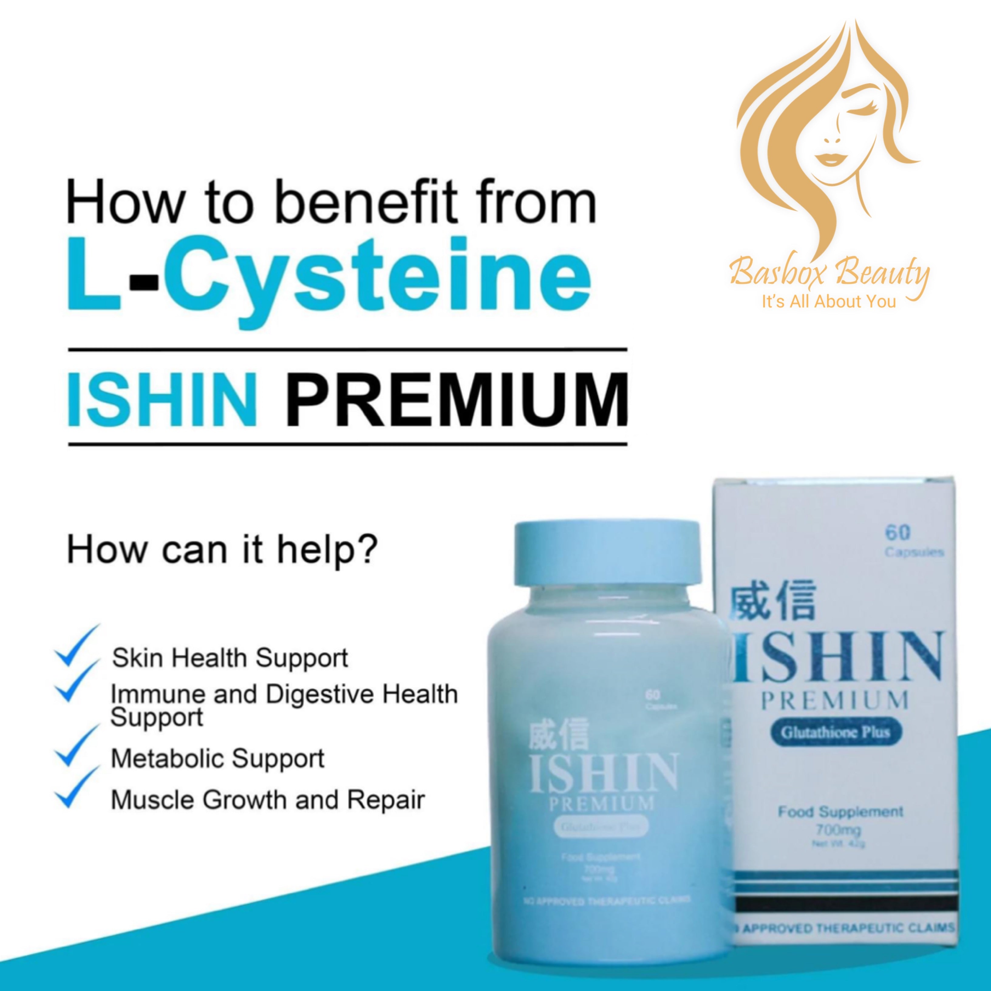 ISHIN Glutathione Premium Glutathione Plus, 60 Caps