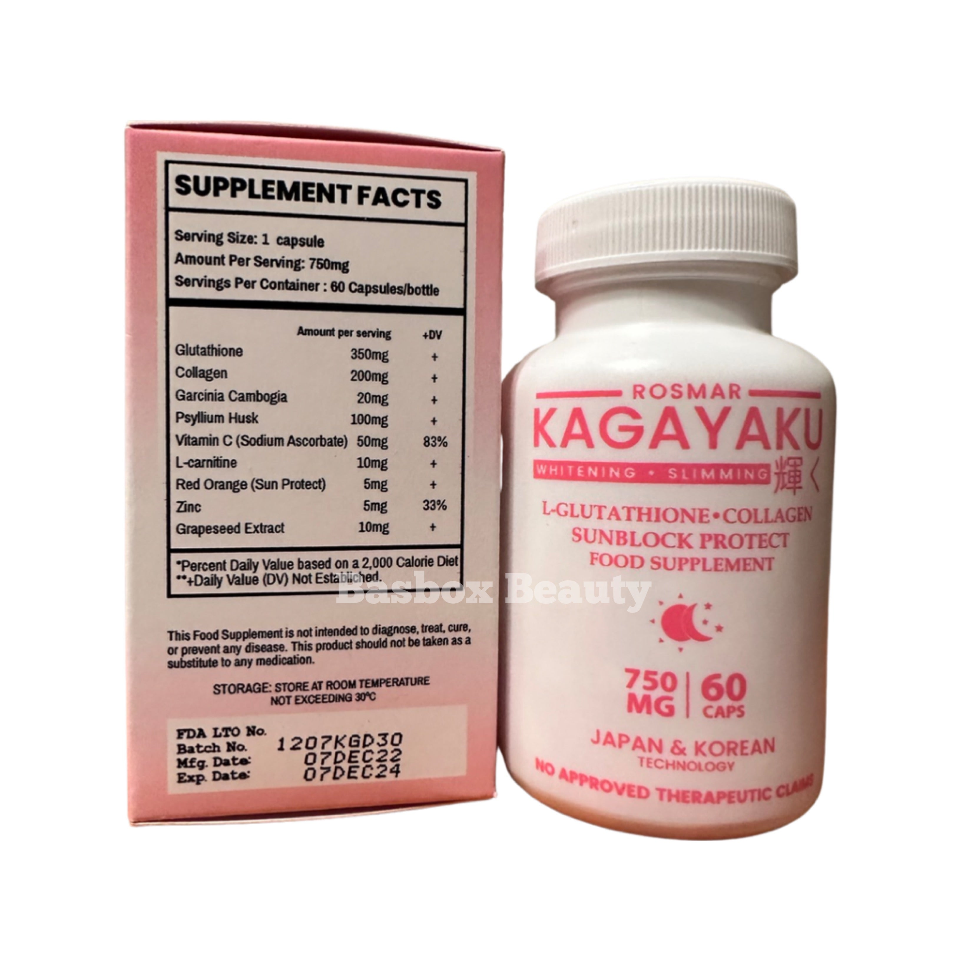 ROSMAR KAGAYAKU Glutathione & Collagen 750mg, 60 Capsules