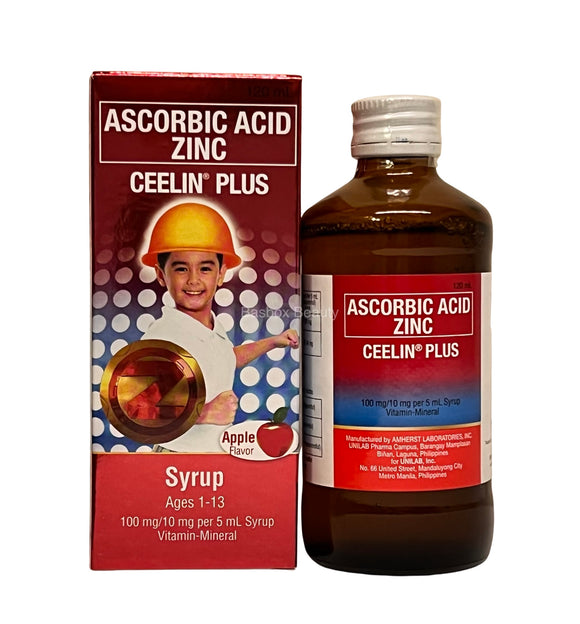 Ceelin Plus Syrup Ascorbic Acid w/Zinc 120ml, Apple Flavor