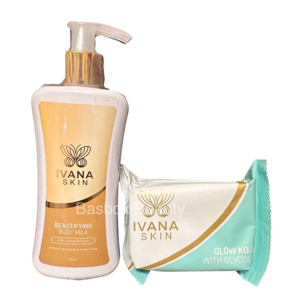 Ivana Skin Beautifying Body Milk Lotion + Glow Kojic Bar Soap