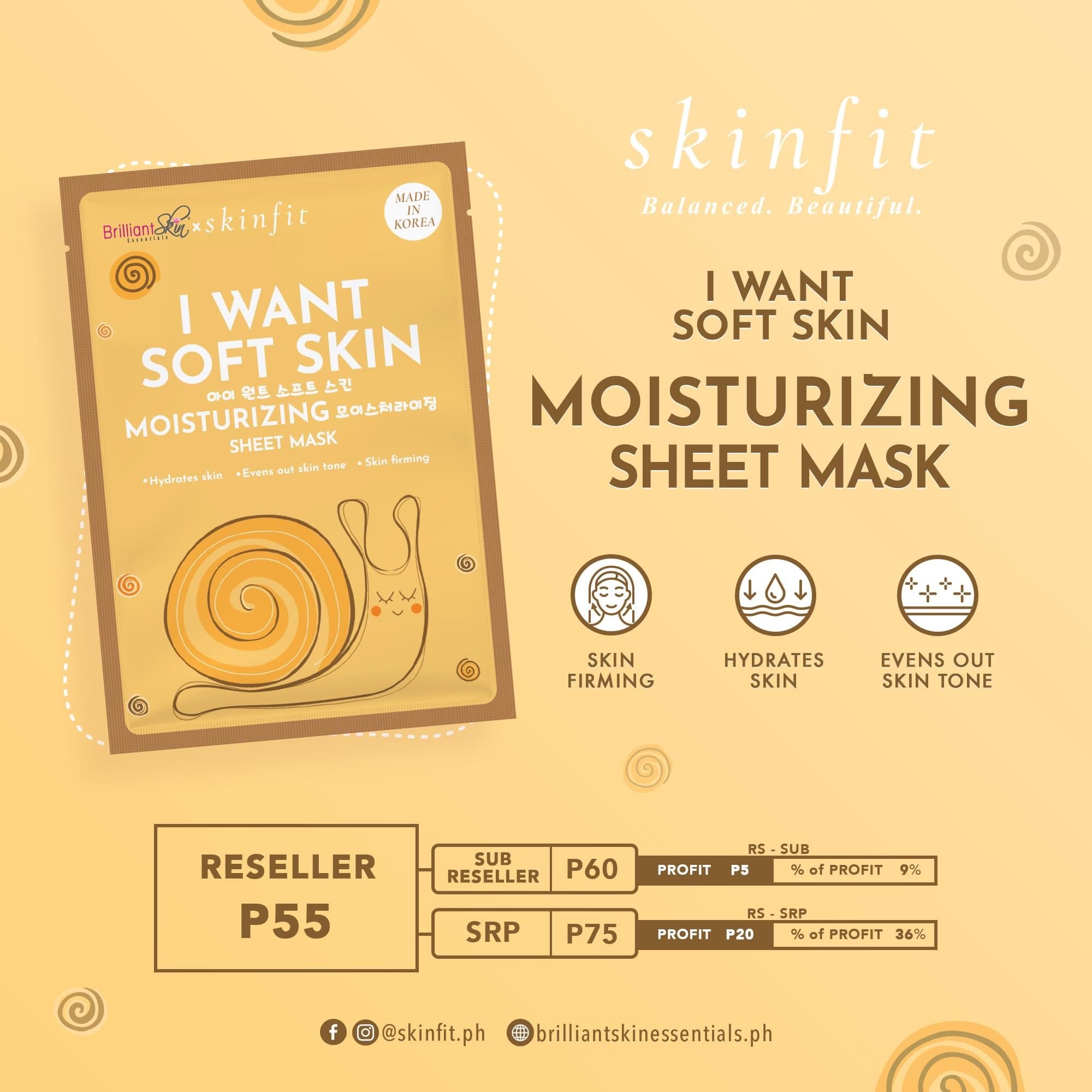 Skinfit I WANT SOFT SKIN Moisturizing Sheet Mask, 10 Sheets